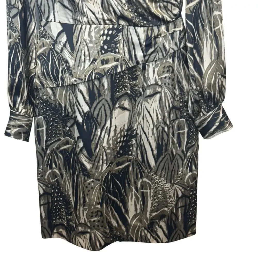 Antonio‎ Melani Jacynda Satin Asymmetrical Peplum Olive Jungle Print Dress SZ 4